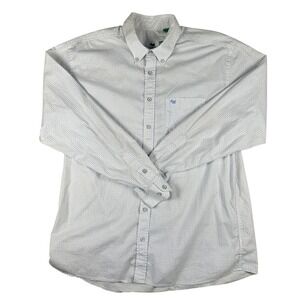 Ferrioni Mens XL White Blue Geometric Print Long Sleeve Button Down Shirt EG